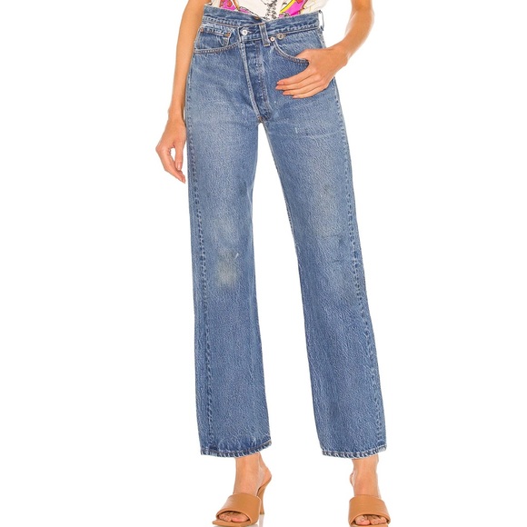 Worn once EB Denim x vintage Levi’s cross over criss cross jeans in dark wash - Picture 7 of 7